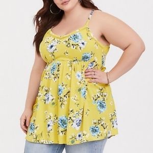 Torrid yellow floral challis babydoll Cami Top Shirt Blouse Sz 0